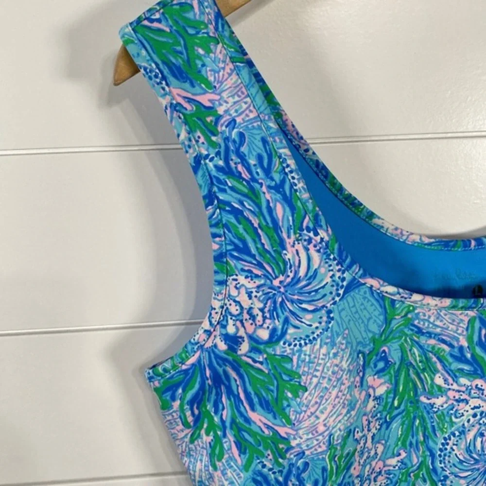 Lilly Pulitzer Womens Luxletic Carpe Vita Flare Jumpsuit L Blue UPF50 Resortwear